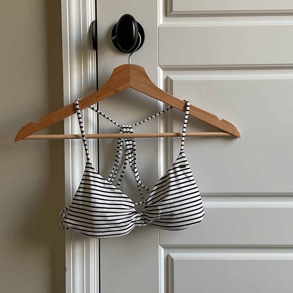 O'Neill Black and White Striped Bikini Top